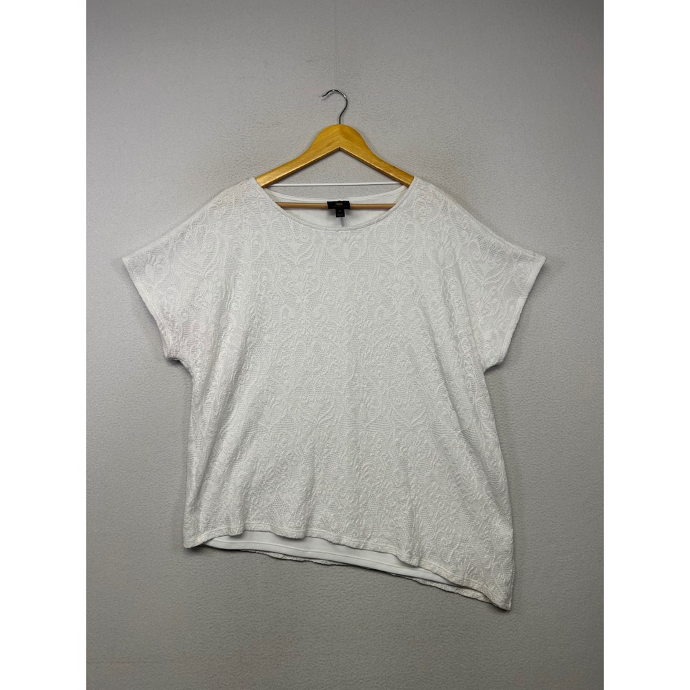 Boho Chic JM Collection Womens 2X White Lace Asymmetrical Hem Short Sleeve Top